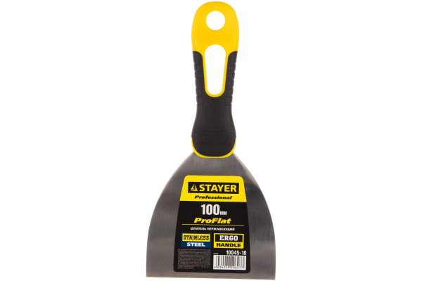 Шпатель с профилированным нержавеющим полотном и 2к ручкой 100мм STAYER PROFESSIONAL 10045-10