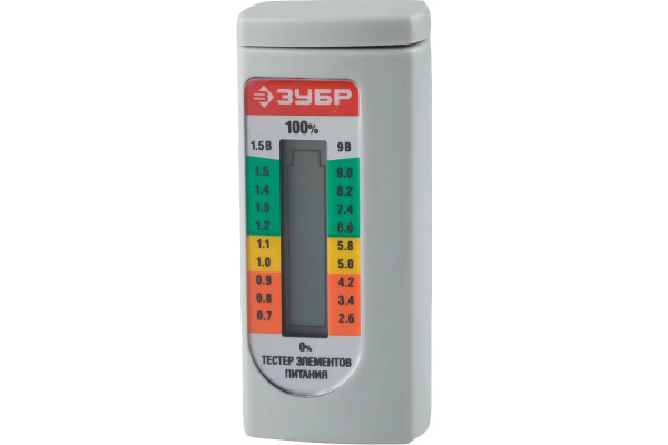 Тестер Зубр уровня заряда батарей для элементов питания ААА, АА, С, D, LR44, 6LR61, корунд 59260