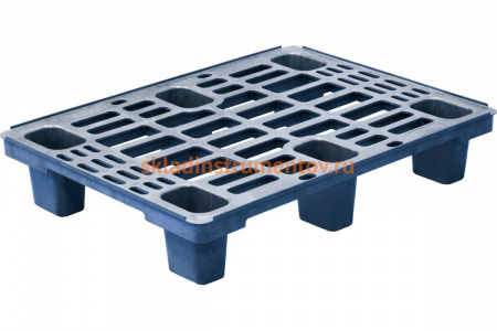 Перфорированный паллет на 6 ножках синий, 800х600х155 мм ТАРА 15432