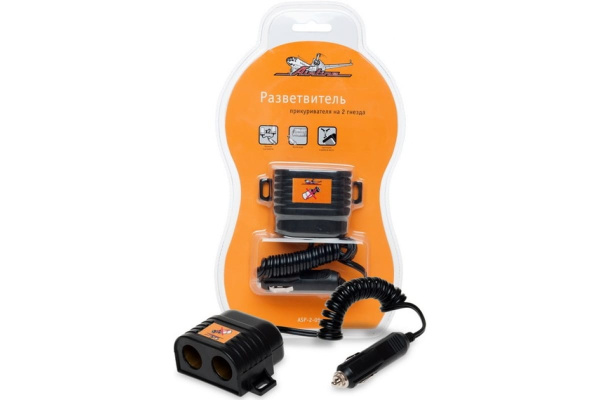 Прикуриватель-разветвитель 15А на 2 гнезда с витым шнуром Airline ASP-15A-10