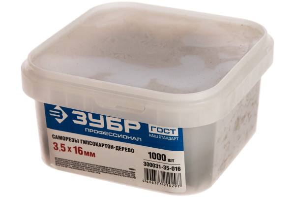 Саморезы СГД гипсокартон-дерево ЗУБР, 16 x 3.5 мм, 1000 шт, фосфатированные, 300031-35-016