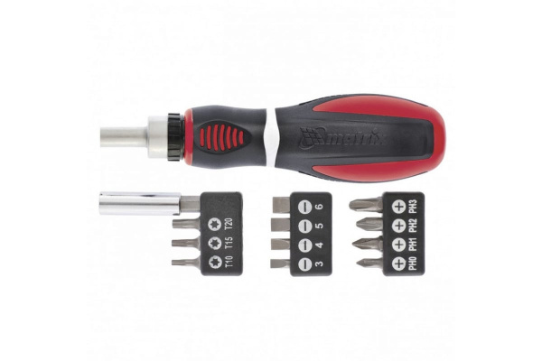 Реверсивная отвертка, набор бит 11 шт. CrV MASTER MATRIX 11546