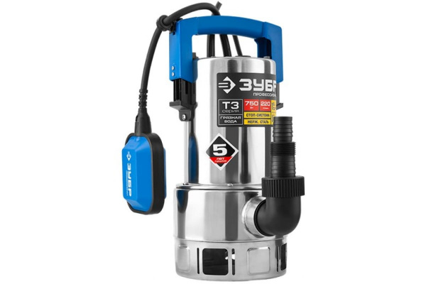 Погружной дренажный насос для грязной воды ЗУБР ПРОФЕССИОНАЛ Т3 НПГ-Т3-750-С