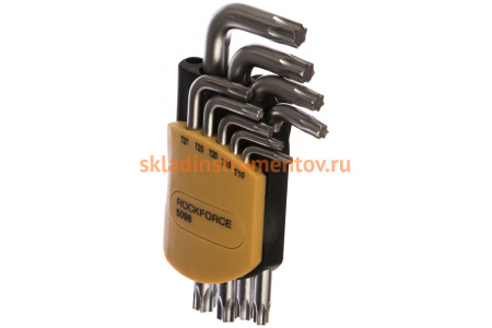Набор Г-образных ключей торкс ROCKFORCE T10-T50 9 предметов на пластиковом держателе RF-5098
