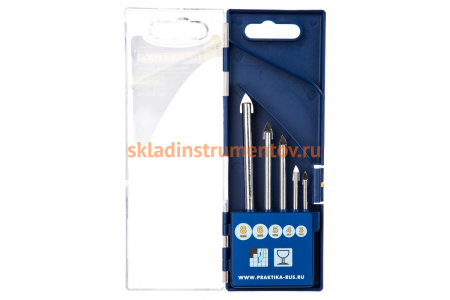 Набор сверл по стеклу и керамике Профи (5 шт; 3, 4, 5, 6, 8 мм) ПРАКТИКА 640-346