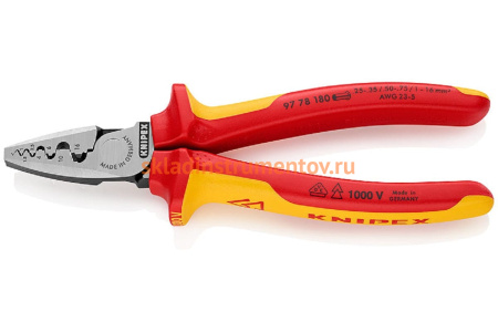 Пресс-клещи для обжима контактных гильз KNIPEX VDE, кол-во гнезд: 9, L-180 мм KN-9778180SB