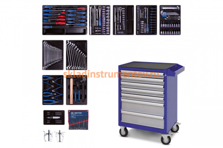 Набор инструментов в синей тележке, 204 предмета KING TONY 934-100AMB