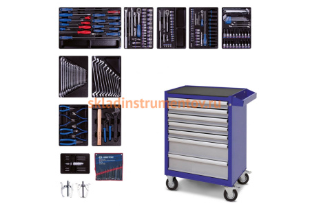 Набор инструментов в синей тележке, 204 предмета KING TONY 934-100AMB