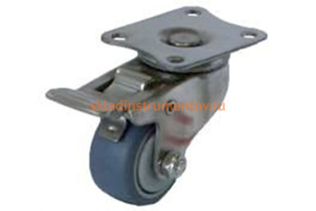 Колесо серая мягкая резина поворотное с тормозом SUS 304 40 мм MFK-TORG 3054040НЕРЖ