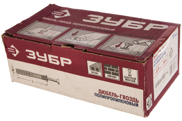 Дюбель-гвоздь полипропиленовый с потайным бортиком 50 шт. (8х80 мм; ТФ5) Зубр 4-301345-08-080