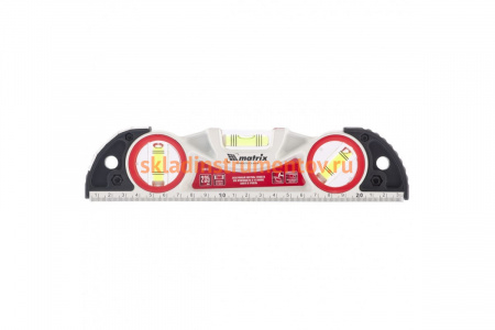 Алюминиевый литой фрезерованный уровень MATRIX 3 глазка, две ударные площадки, 235 мм 34910