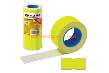 Этикет-лента BRAUBERG желтая, комплект 5 рулонов по 600 шт 21х12 мм 123569