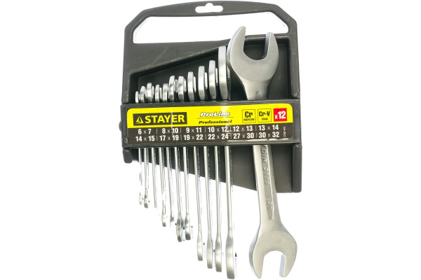 Набор гаечных рожковых ключей 6-32мм, 12шт STAYER PROFI 27037-H12