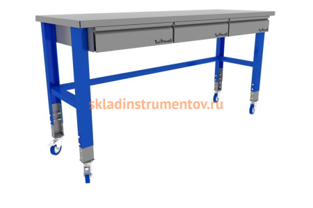 Промышленный металлический стол на колесах 2000 мм Верстакофф PROFFI 115013