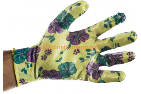 Садовые перчатки с прозрачным нитриловым покрытием Grinda зеленые, р. L-XL 11295-XL