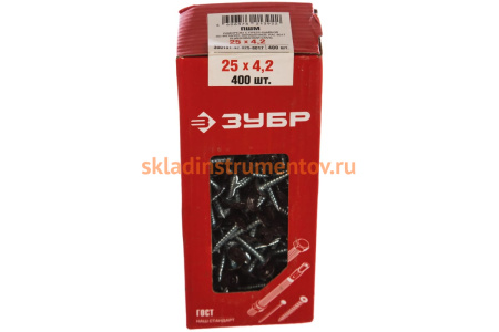 Саморезы с прессшайбой по листовому металлу до 0,9 мм Зубр RAL-8017 PH2 4,2х25 мм 400шт 300191-42-025-8017