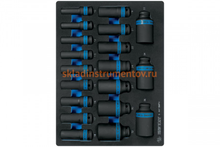 Набор ударных глубоких торцевых головок 1/2", шестигранные, 10-36 мм, ложемент, 19 шт. KING TONY 9-4419MPV