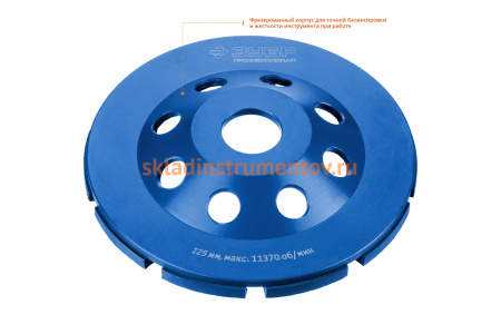 Чашка алмазная двухрядная 125 мм ЗУБР Профессионал, 33372-125