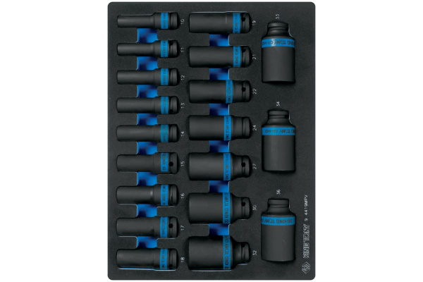 Набор ударных глубоких торцевых головок 1/2", шестигранные, 10-36 мм, ложемент, 19 шт. KING TONY 9-4419MPV