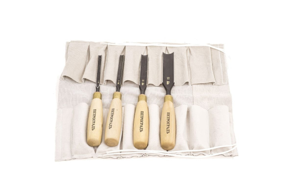 Набор стамесок 8, 10, 16, 26мм (полукруглая РК, 4 штуки, в сумке-скрутке) Петроградъ М00012811