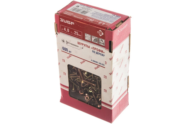 Универсальные шурупы для дерева, ДСП, ДВП Зубр хроматированные, PZ, 4,0x25мм, ТФ1, 600 штук 4-300401-40-025