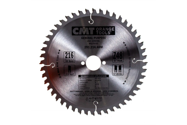 Диск пильный по дереву (216х30х1,8/2,8 мм; Z48) CMT 291.216.48M