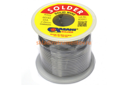 Припой (2 мм, 0.5 кг, Sn60/Pb40, без флюса) ASAHI 00-00000290 Припой (2 мм, 0.5 кг, Sn60/Pb40, без флюса) ASAHI 00-00000290