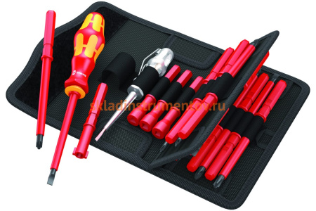 Набор отвёрток-насадок диэлектрических с рукояткой-держателем Wera, VDE, 18 предметов, WE-003471