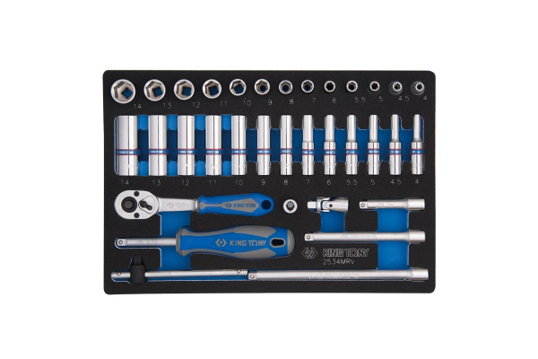 Набор шестигранных торцевых головок с принадлежностями KING TONY 1/4" 4-14 мм, 34 предмета 2534MRV