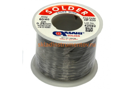 Припой (0.25 мм, 0.2 кг, Sn60/Pb40, HF533 флюс RMA) ASAHI 00-00002074 Припой (0.25 мм, 0.2 кг, Sn60/Pb40, HF533 флюс RMA) ASAHI 00-00002074