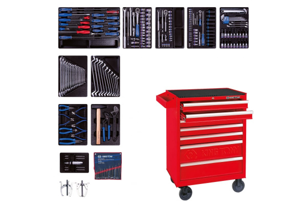 Набор инструментов в красной тележке KING TONY 204 предмета 934-100MR