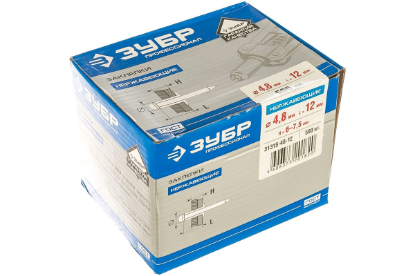 Заклепки из нержавеющей стали (4,8 мм x 12 мм) 500 шт. "ПРОФИ" Зубр 31315-48-12