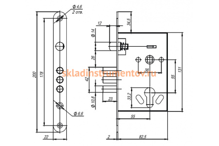 Корпус врезного замка с ручками на планке AJAX KIT А5-3155/3 W/B 41569