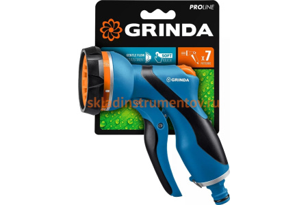 Двухкомпонентный поливочный пистолет с регулятором напора GRINDA PROLine F-7 7 режимов 429120