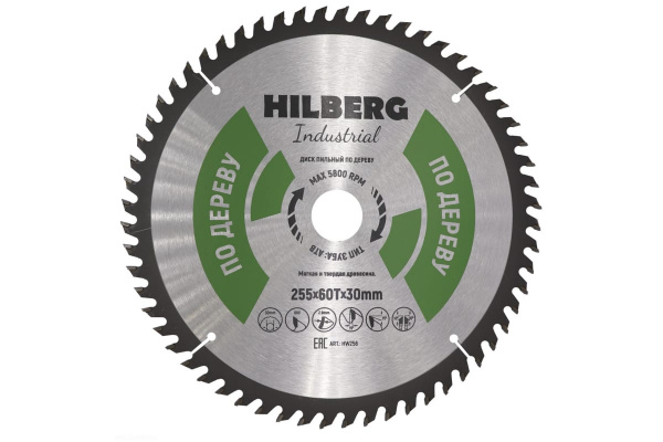 Диск пильный Industrial Дерево (255x30 мм; 60Т) Hilberg HW256