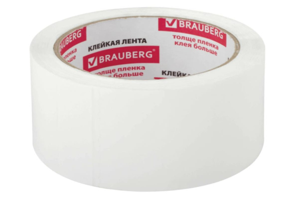 Клейкая упаковочная лента BRAUBERG 48 мм х 66 м, белая, толщина 45 микрон 440158