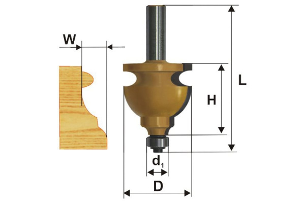 Фреза кромочная фигурная (44.5х28 мм; хвостовик 12 мм) по дереву Энкор 10576 Фреза кромочная фигурная (44.5х28 мм; хвостовик 12 мм) по дереву Энкор 10576