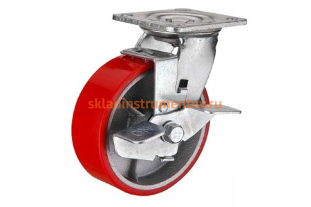 Колесо большегрузное полиуретановое поворотное с тормозом SCPB55 125 мм MFK-TORG 1044125