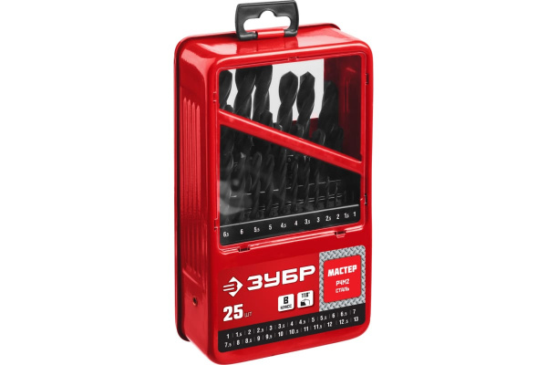 Набор сверл по металлу 1-13 мм МАСТЕР, 25 шт. Зубр 29605-H25