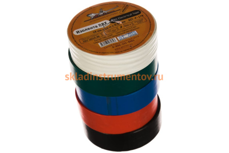 Изолента ПВХ Airline набор 5 шт. син.чёр.кр.зел. бел. 19 мм х 10 м AIT-P-17K