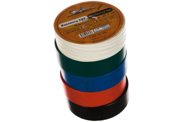 Изолента ПВХ Airline набор 5 шт. син.чёр.кр.зел. бел. 19 мм х 10 м AIT-P-17K