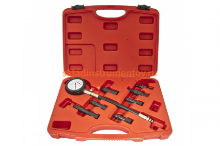 Тестер компрессии для бензиновых двигателей 8 предметов в кейсе ЭВРИКА ER-86313