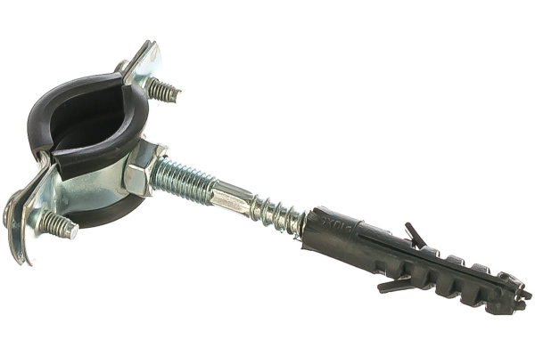 Сантехнический хомут СИБРТЕХ д/труб 20-24 1/2", резин, упл шпилька+дюбель 48164