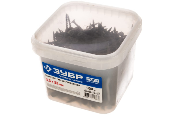 Фосфатированный саморез с крупной резьбой Зубр по дереву, PH2, 3,5 x 32 мм, 900 шт 300032-35-032