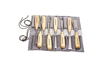 Набор стамесок 6,8,10,12,16,20,26,32мм (прямая РК, 8 штук, в сумке-скрутке) Петроградъ М00012816