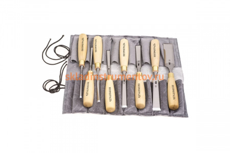 Набор стамесок 6,8,10,12,16,20,26,32мм (прямая РК, 8 штук, в сумке-скрутке) Петроградъ М00012816
