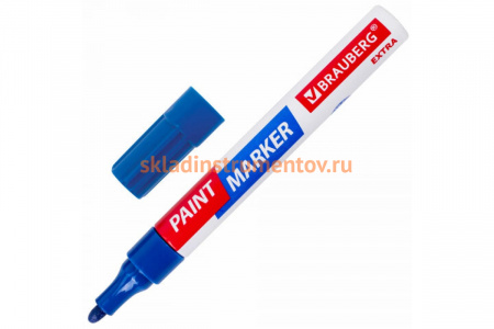 Лаковый маркер-краска BRAUBERG EXTRA paint marker 4 мм, синий, улучшенная нитро-основа, 151983