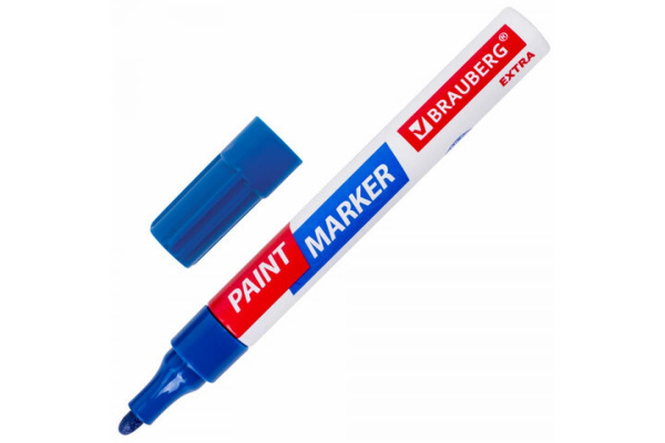 Лаковый маркер-краска BRAUBERG EXTRA paint marker 4 мм, синий, улучшенная нитро-основа, 151983