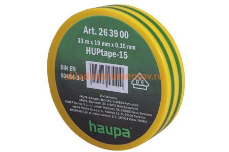 Изолента ПВХ HAUPA 19 мм x 33 м, цвет зелено-желтый 263900