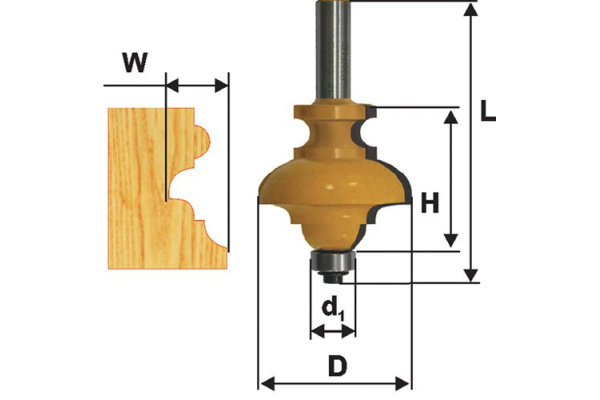 Фреза кромочная фигурная мультипрофиль (34.9х70 мм, хвостовик 8 мм) Энкор 46405